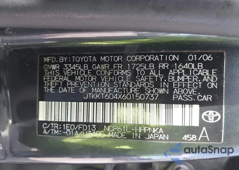 2006 Scion Xa from USA, damaged, VIN JTKKT604X60150737